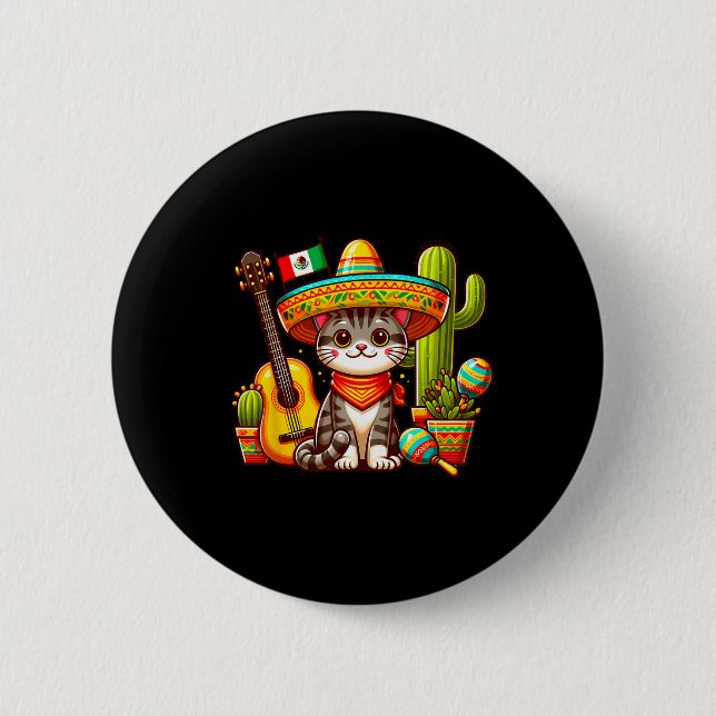 Mexican Cat Cinco De Mayo Kitten Let's Fiesta Viva 2 Inch Round Button (Front)