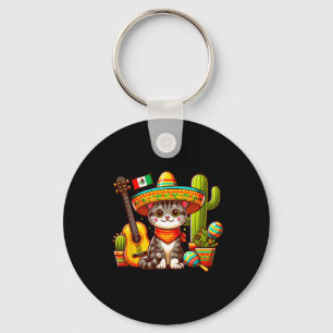 Mexican Cat Cinco De Mayo Kitten Let's Fiesta Viva Keychain