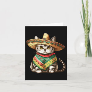 Mexican Cat Wearing Sombrero Hat And Poncho Cinco Card