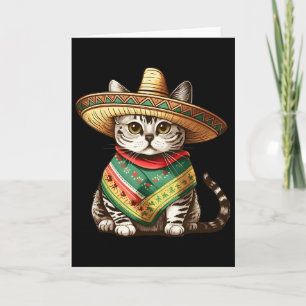 Mexican Cat Wearing Sombrero Hat And Poncho Cinco Card