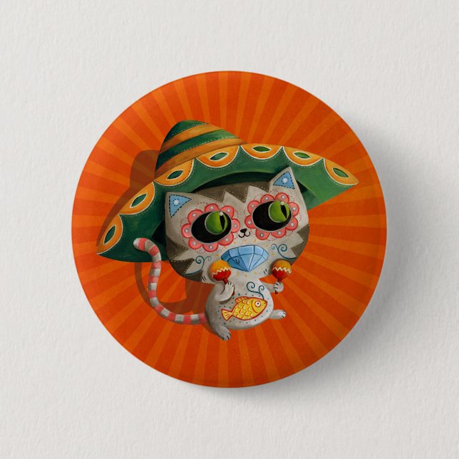 Mexican Cat with Sombrero 2 Inch Round Button (Front)
