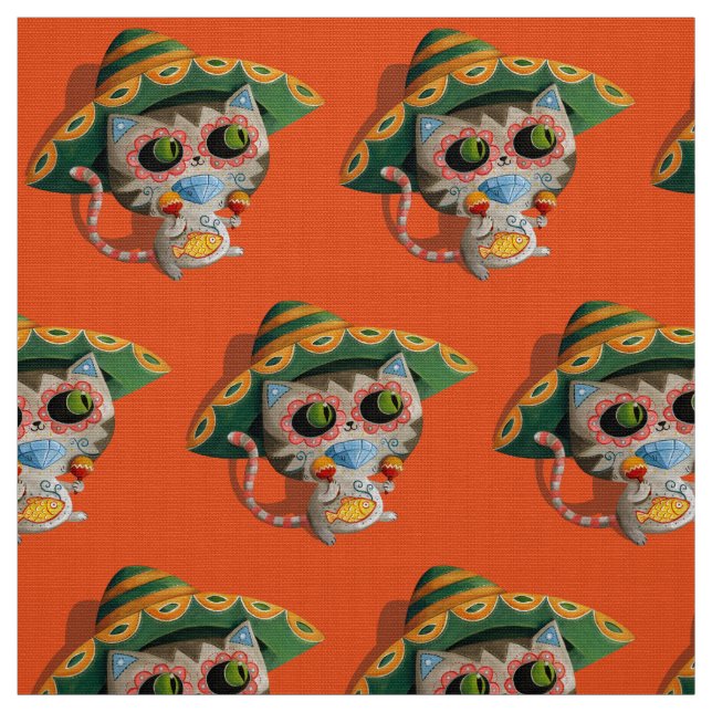 Mexican Cat with Sombrero Fabric (Swatch)