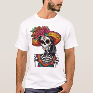 Mexican Catrina Skeleton Art T-Shirt