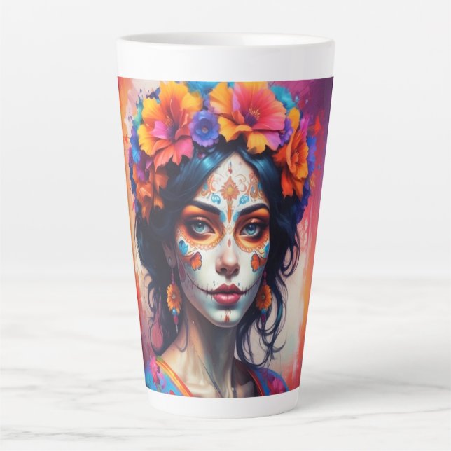 Mexican Catrina watercolor Latte Mug (Front)