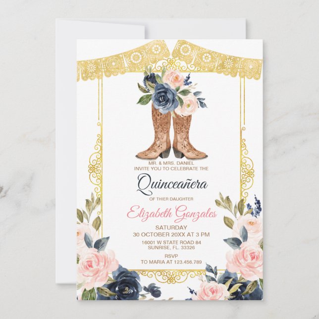 Mexican Charro Boots Quinceanera  Invitation (Front)