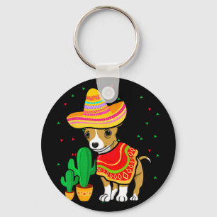 Mexican Chihuahua Dog Sombrero Cinco De Mayo Fiest Keychain