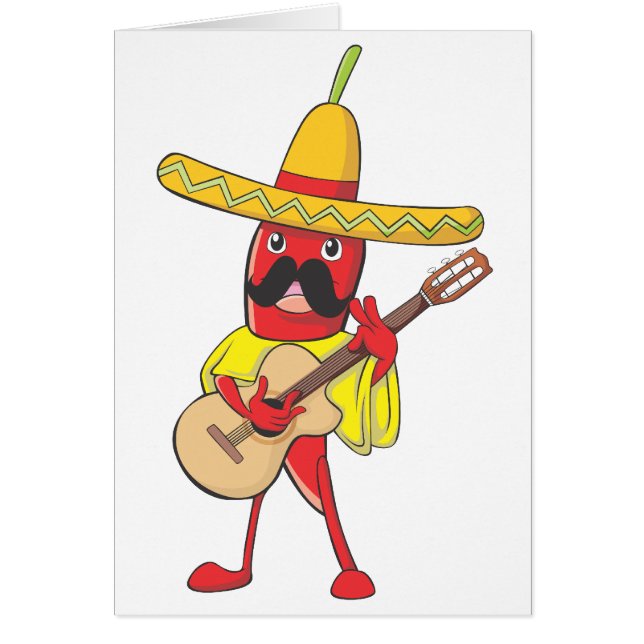 Mexican Chili Playing a Guitar (Front)