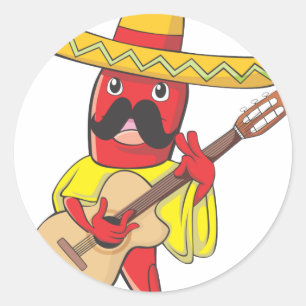Mexican Chili Playing a Guitar Classic Round Sticker