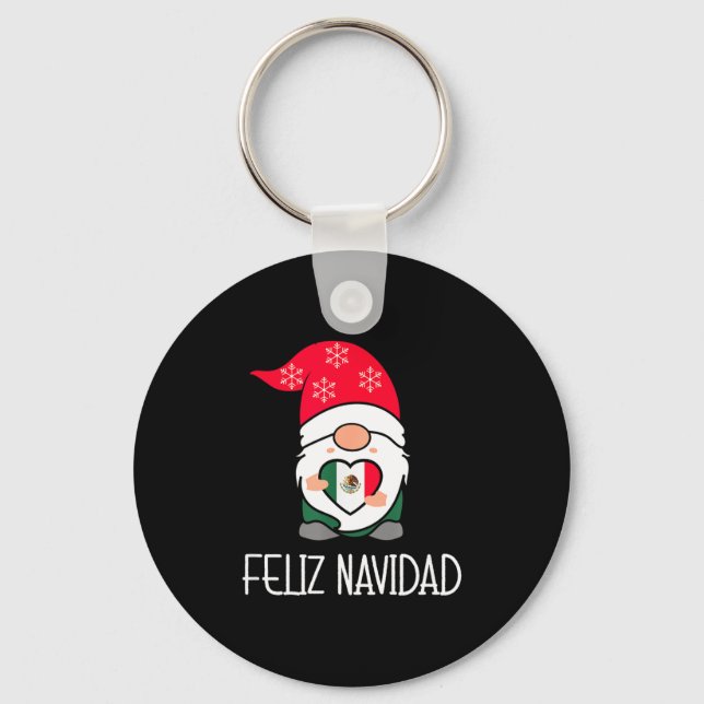 Mexican Christmas Gnome Feliz Navidad Mexico  Keychain (Front)
