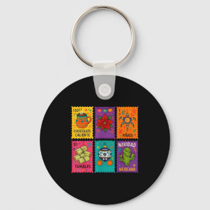 Mexican Christmas Stamps Chocolate Tamales Xmas  Keychain