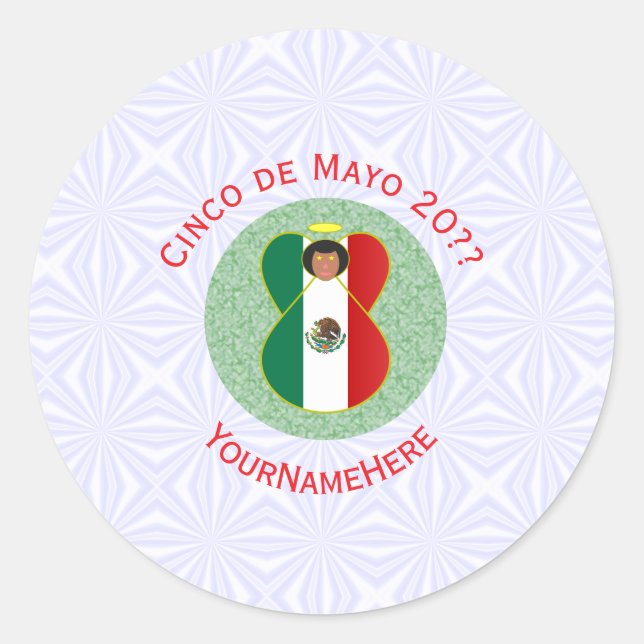 Mexican Cinco de Mayo Angel Personalized  Classic Round Sticker (Front)