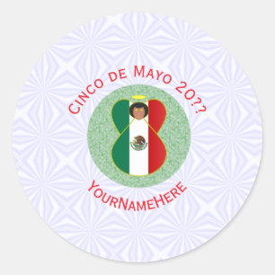 Mexican Cinco de Mayo Angel Personalized Classic Round Sticker