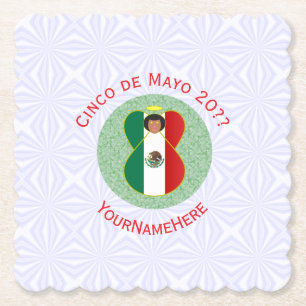 Mexican Cinco de Mayo Angel Personalized Paper Coaster