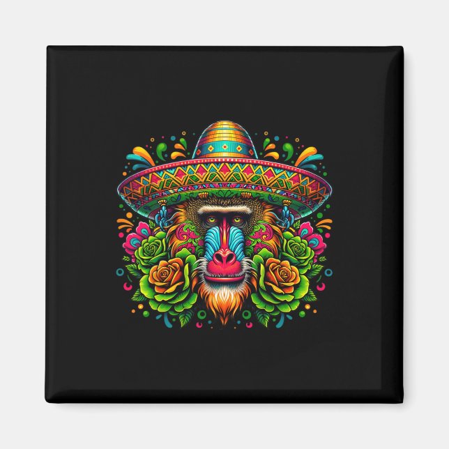Mexican Cinco De Mayo Let's Fiesta Party Baboon Mo Magnet (Front)