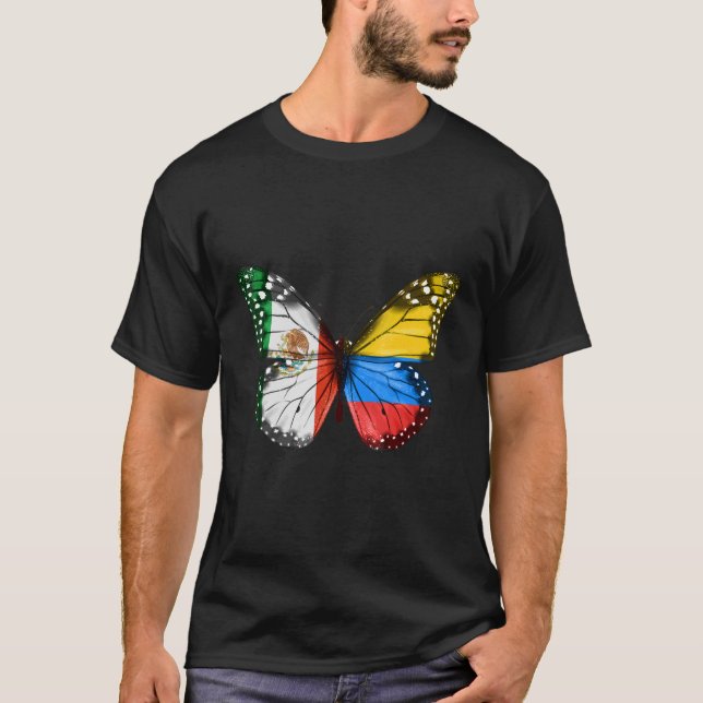 Mexican Colombian Flag Butterfly T-Shirt (Front)