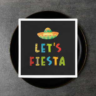 Mexican Colorful Let's Fiesta Black Napkin