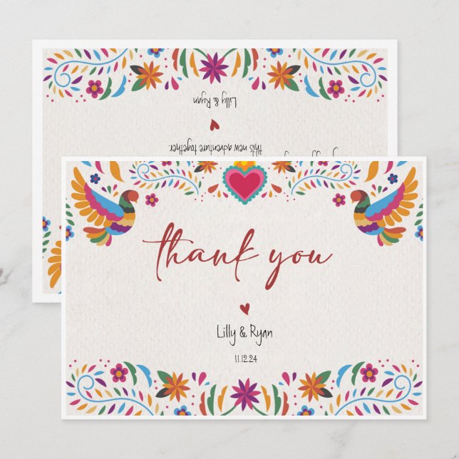 Mexican Colourful Bird Bridal Thank You Card (Front/Back)