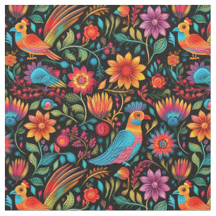 Mexican colourful botanical pattern fabric