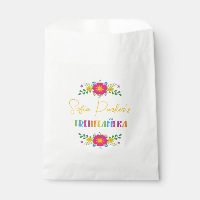 Mexican colourful Fiesta floral Treintañera  Favour Bag (Front)