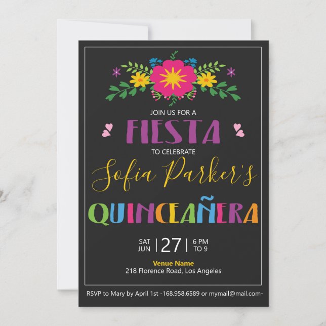 Mexican colourful Fiesta Quinceañera Invitation (Front)