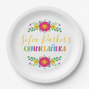Mexican colourful Fiesta Quinceañera Paper Plate