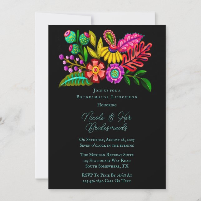 Mexican Colourful Flora Bridesmaids Luncheon Invitation (Front)