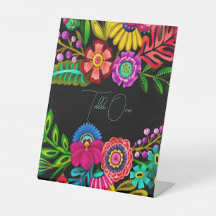 Mexican Colourful Flora Wedding Table Numbers Pedestal Sign