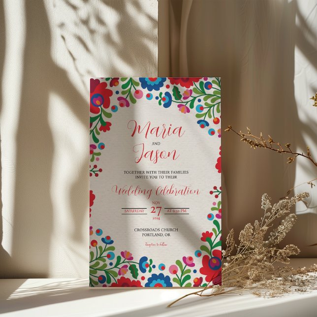 Mexican Colourful Floral Aesthetic Folk Art Weddin Invitation (Mexican Colorful Floral Aesthetic Folk Art Wedding Invitation)