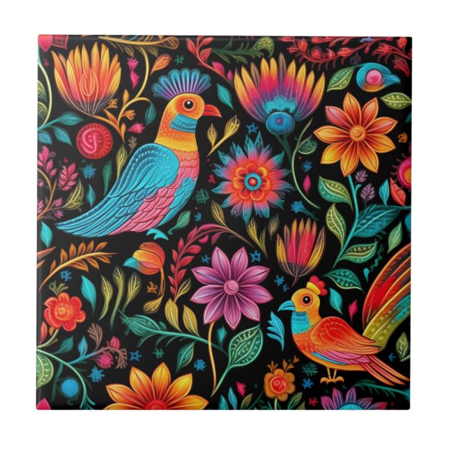 Mexican colourful floral pattern tile (Front)