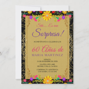 Mexican Colourful Floral Sorpresa 60 Años Birthday Invitation