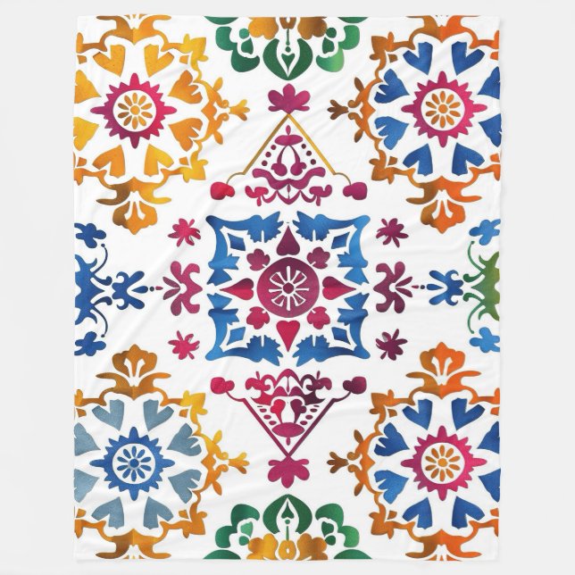 Mexican Colourful Star Tile Fleece Blanket (Front)