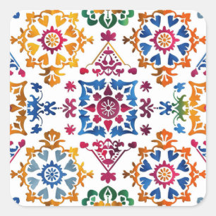 Mexican Colourful Star Tile Square Sticker