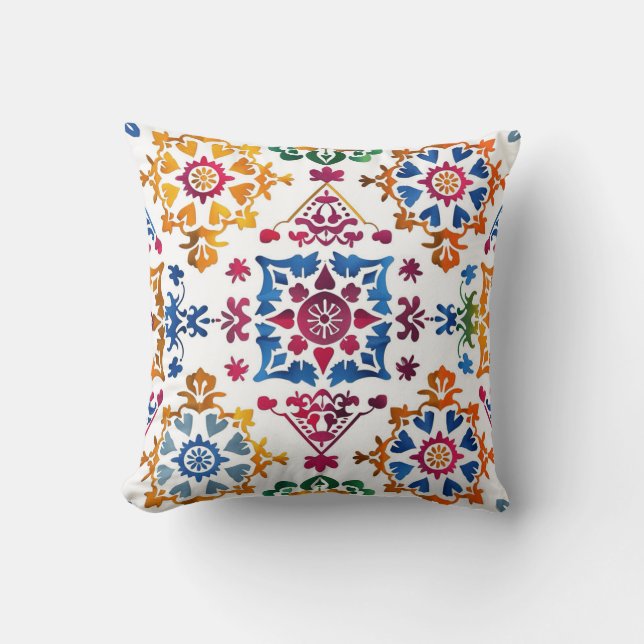 Mexican Colourful Star Tile Throw Pillow (Front)