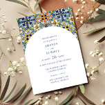 Mexican Colourful Tile Arch Wedding Invitation<br><div class="desc">Colourful Mexican tile with arch text holder design wedding invitations. Customize with your wedding details,  reverses to coordinating blue on the back.</div>