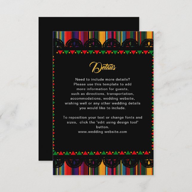 Mexican colourful wedding details  enclosure card (Front/Back)