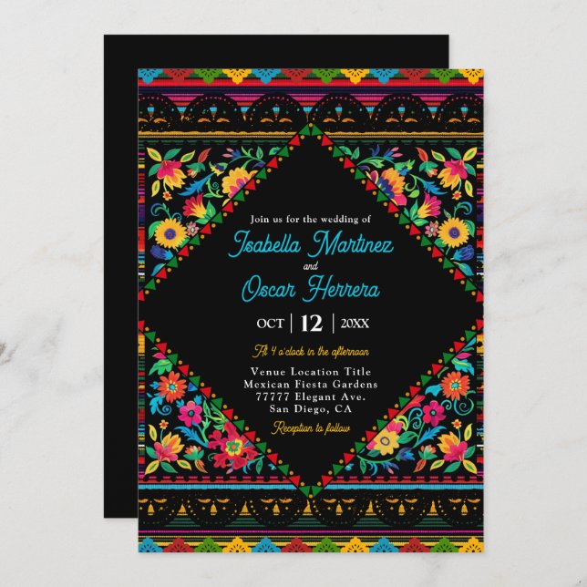 Mexican colourful wedding invitation (Front/Back)