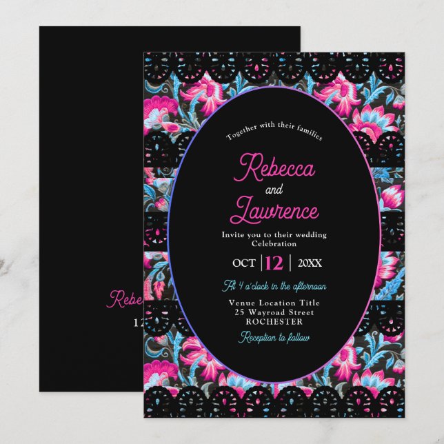 Mexican colourful wedding invitation (Front/Back)