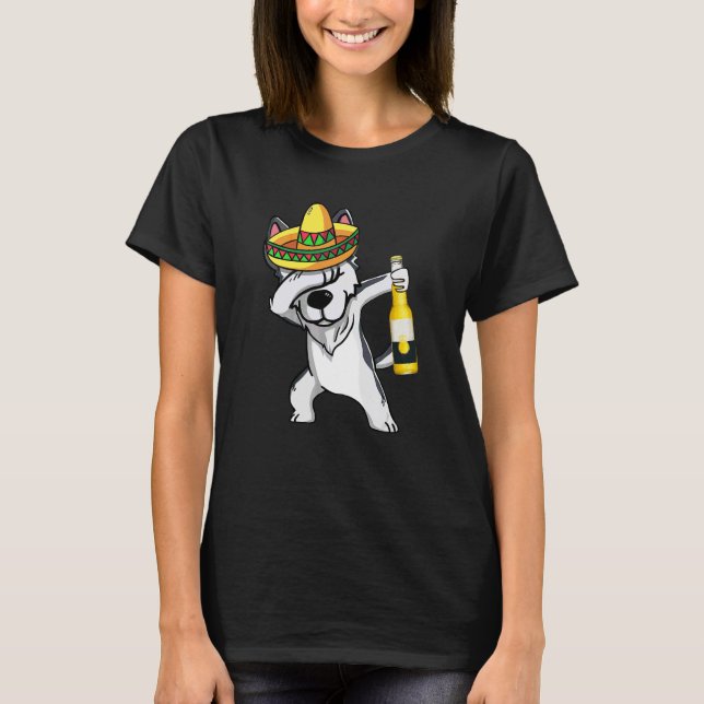 Mexican Dabbing Husky Cinco De Mayo Poncho Sombrer T-Shirt (Front)