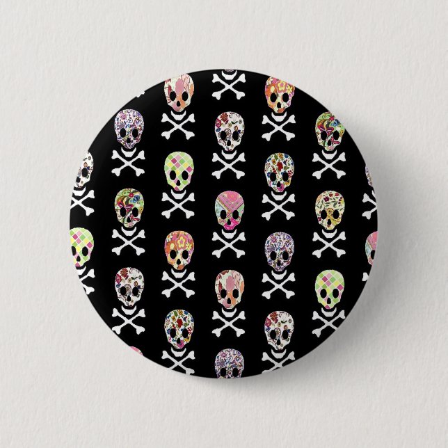 Mexican Day of Dead Skull Crossbones 2 Inch Round Button (Front)
