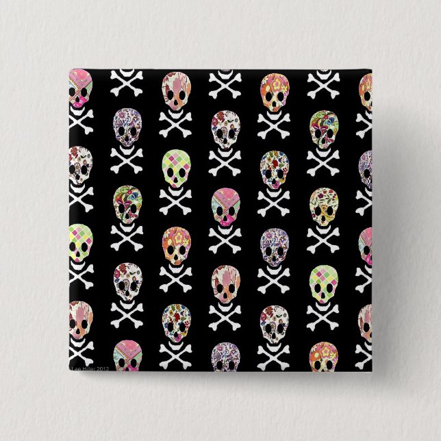 Mexican Day of Dead Skull Crossbones 2 Inch Square Button (Front)