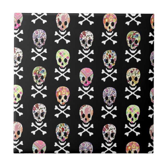 Mexican Day of Dead Skull Crossbones Ceramic Tile (Front)