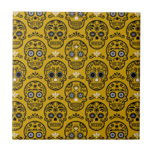 Mexican Day of the Dead Calavera Floral Skull Folk Tile