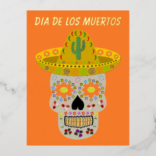 Mexican Day of the Dead Skull Custom Foil Holiday Postcard