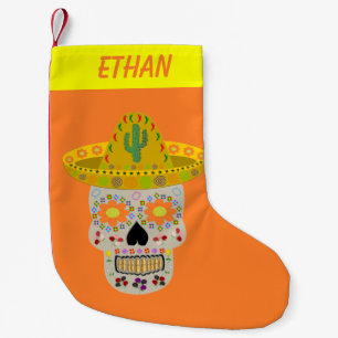 Mexican Day of the Dead Skull Custom Small Christmas Stocking