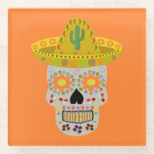 Mexican Day of the Dead Skull  Glass Coaster