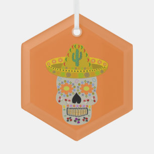 Mexican Day of the Dead Skull  Glass Ornament