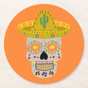 Mexican Day of the Dead Skull Round Paper Coaster