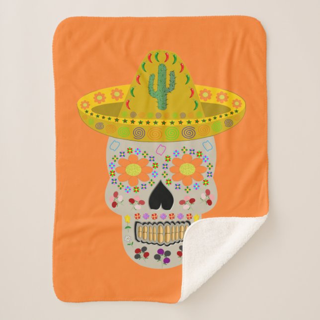 Mexican Day of the Dead Skull  Sherpa Blanket (Front)