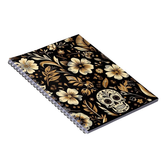 Mexican dead and floral black art poker notebook (Right Side)