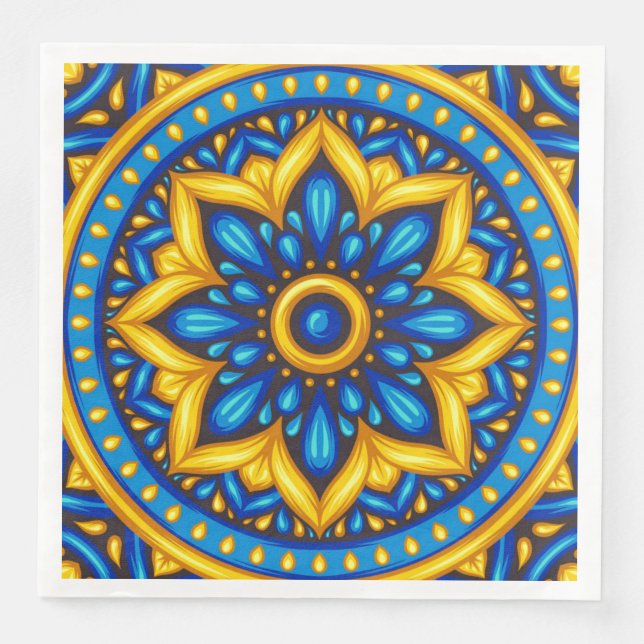 Mexican Design of Blue and Yellow  Napkin (Front)
